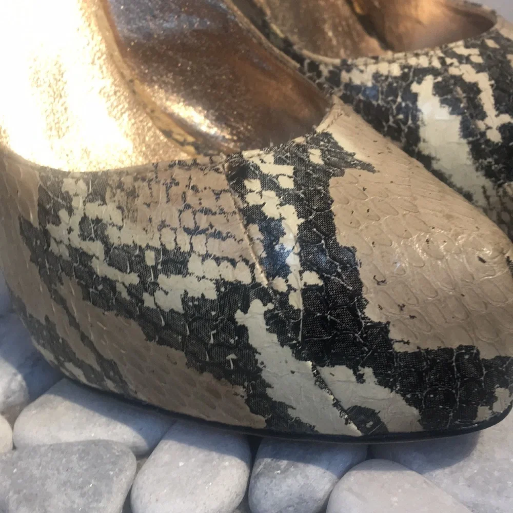 Dolce Vita Tan & Black Snakeskin Heels
